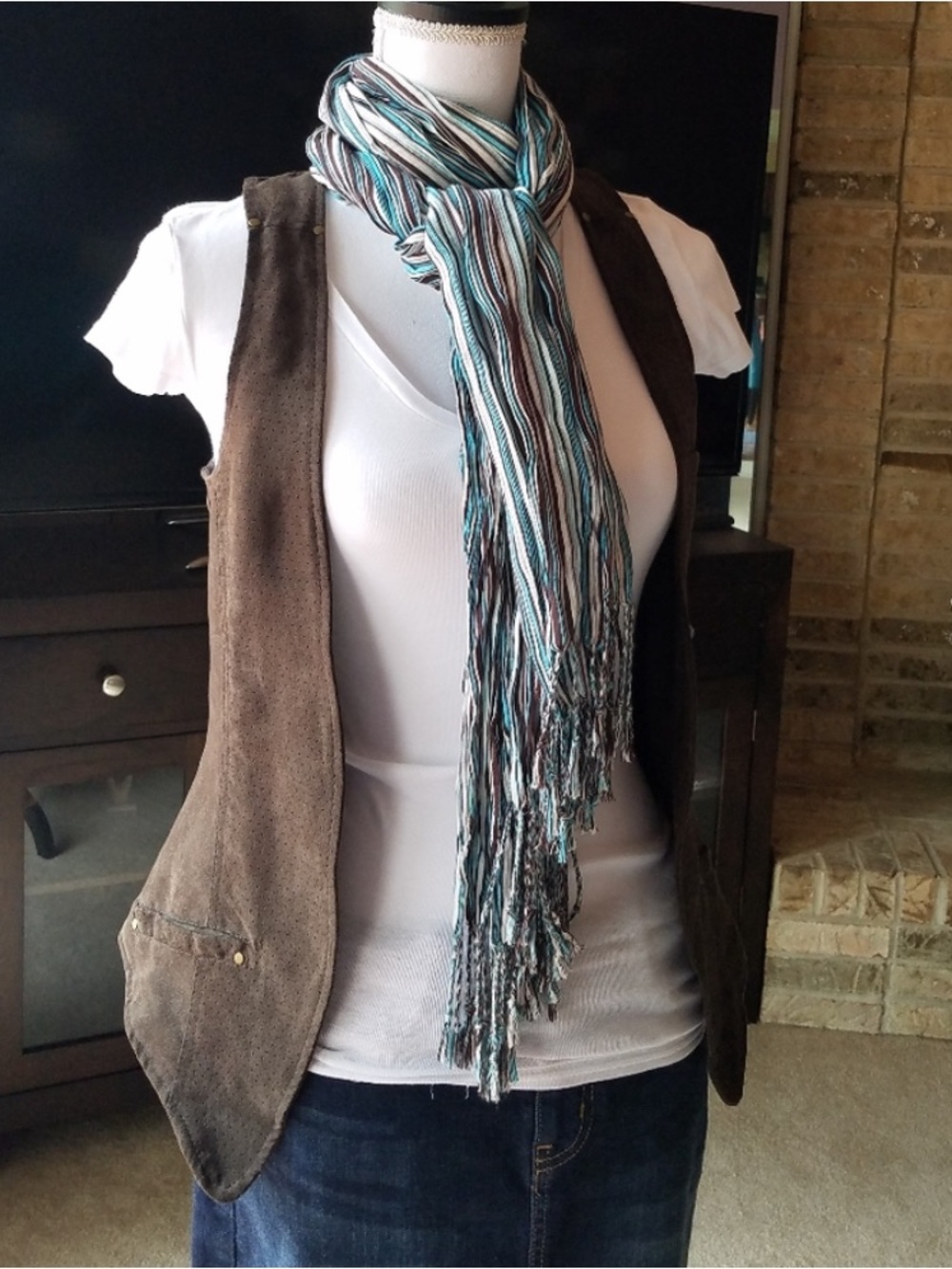 Brown Faux Suede Open Vest from Paris